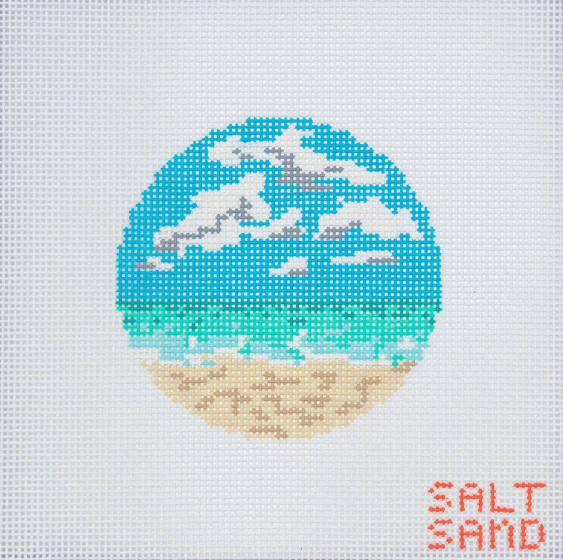 Beach Round Hand Painted Needlepoint Canvas